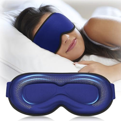 Weighted Blackout Sleep Mask, 3D Contoured Zero Eye Pressure, Lash-Friendly Deep Eye Cups, Adjustable Slide Buckle Strap, Spring Break & Beach Vacation Essential, Summer Travel Sleep Mask (Navy Blue) - color: Navy Blue