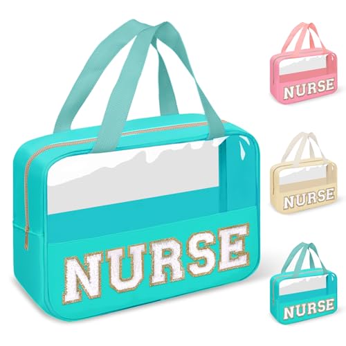Nurses Week Gifts Chenille Letter NURSE Makeup Bag for Women,Preppy Nurse Cosmetic Pouch Zipper with Handle Nurse Essentials Bag for Work Supplies,Medical Assistant Bag Nursing Students(NURSE-Green) - color: NURSE-Green