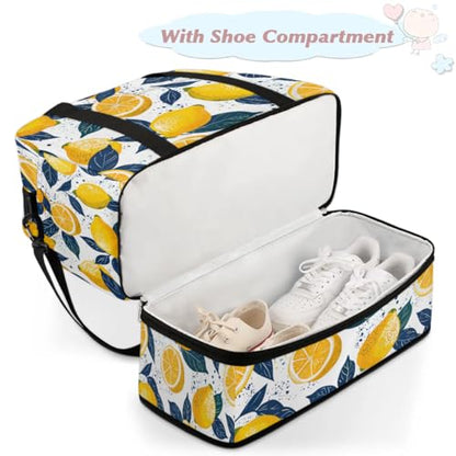 Travel Duffel Bag Printed Lemon Weekender Bag with Shoe Compartment Foldable Overnight Bags for Travel Sports Lightweight Gym Bags for Men Women - color: Printed Lemon
