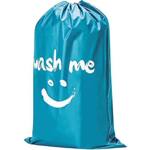 HOMEST XL Laundry Bag 28" x 40", Extra Large Dirty Clothes Organizer Holds 3-4 Loads, Machine Washable Drawstring Laundry Bag for Dorm, Camp, Laundromat, Family, Travel, Sky Blue - color: (1 pack-Wash me)Sky Blue