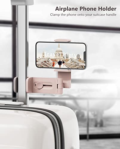 MiiKARE Travel Essentials Airplane Phone Holder, Universal Handsfree Phone Mount for Flying with 360 Degree Rotation, Travel Must Haves Phone Stand for Desk, Tray Table, Black&Pink - color: Black&Pink