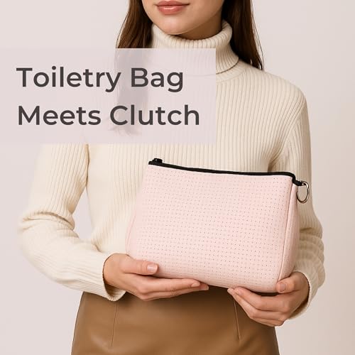 POPUPS Large Makeup Bag with Zipper, Pretty Pink - Waterproof Neoprene Cosmetic Bag 7.7 x 10.75 x 5 inches - color: Basic Pretty Pink