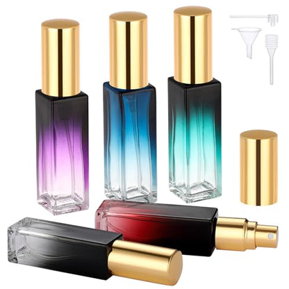 Segbeauty 0.34oz Travel Perfume Bottle Refillable, 5pcs 10ml Mini Glass Perfume Atomizers, Empty Portable Travel Size Cologne Spray Bottle, Small Cologne Sprayer with Refill Pump Tools - color: Green Blue Red Purple Black, style: Mini Bottles