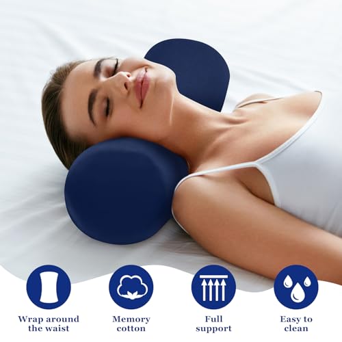 Wenqik 2 Pcs Lumbar Roll Support Pillow Low Back Lumbar Support Office Seat Cushion with Adjustable Strap and Washable Cover for Travel Gaming Chair Car Seat Pain Relief(Blue) - color: Blue