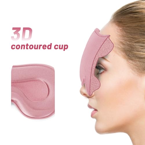 Sleep Eye Mask for Men Women, Sleeping Mask for Side Sleeper, Travel Blackout Night Blindfold Eye Shade Cover with Adjustable Strap (Pink) - color: Pink