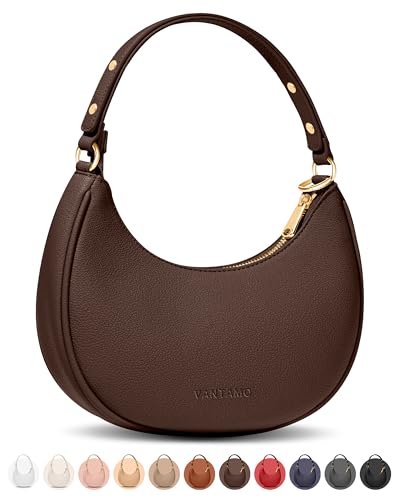 Vantamo Crescent Bags For Women with RFID Protection, Half Moon Clutch Purses for Women with Anti-Theft Clip for Extra Safety - color: Coffee