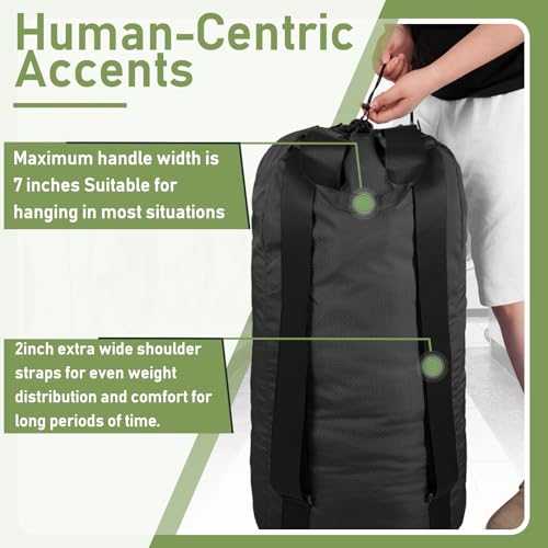 Laundry Bag Backpack, Large Travel Laundry Bags with Shoulder Straps & Mesh Pocket Durable Polyster Clothes Hamper Bag for College Laundromat Apartment (Black, Large) - color: Black, size: Large