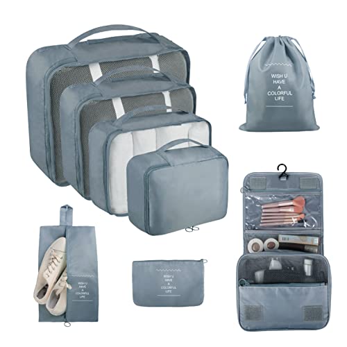 Packing Cubes, 8 Pcs Travel Packing Organizers for Suitcases, Large Capacity Travel Luggage Organizers Set includes 8 Storage Bags for Women or Men (Grey) - color: Grey