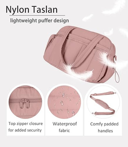 Lightweight Travel Duffle Bag for Women, Quilted Puffy Weekender with Wet Pocket for Gym, Overnight, Personal Item Carry On, Dark Pink - color: Dark Pink