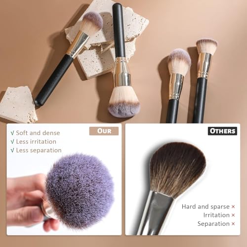 BS-MALL Soft Professional Makeup Brush Set - 4 Pcs Travel-friendly Brushes Including Foundation Brush for Liquid Makeup, Powder Brush & Blush Brush,Daily use (Black Silver) - color: Black Silver