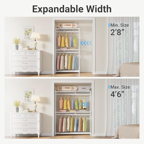 VIPEK X1 Plus Expandable Reach-in Closet Adjustable from 2'8" to 4'6" with Adjustable Shelves and Hanger Rods Clothes Rack Heavy Duty, Metal Clothing Racks Portable Walk-in Closet, White - color: White, size: X1 Plus