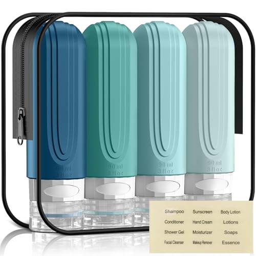 Travel Bottles for Toiletries, 3oz TSA Approved Travel Size Toiletries, Silicone Leak-Proof Refillable Containers, Squeezable Liquid Essentials Bottles W/Clear Bag (GREEN) - color: GREEN