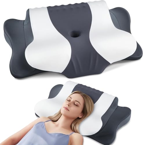 Cervical Neck Pillow for Pain Relief,Cervical Pillow with Memory Foam Ergonomic Pillows with Dual Heights for Back,Stomach and Side Sleepers Kids' Floor Pillows Cushions (Dark Grey, Standard 27"×16") - color: Dark Grey, size: Standard 27"×16"