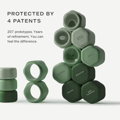 Cadence Travel Containers - Full Skincare Set - Magnetic Containers with Lids,Carry On Travel Essentials For Women/Men - 2 Small (0.56oz), 4 Medium Capsules (1.32oz), & Extender (1.43oz) - Evergreen - color: Evergreen, size: Full Set