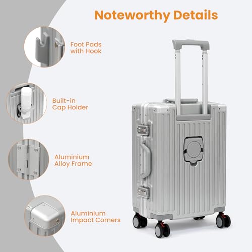 VentureVault 26 Inch Checked Luggage with Spinner Wheels, No Zipper Aluminum Frame Hard Shell Suitcases with TSA Lock, PC+ABS Lightweight Large Suitcase for Travel (Silver) - color: Silvery, size: 26inch