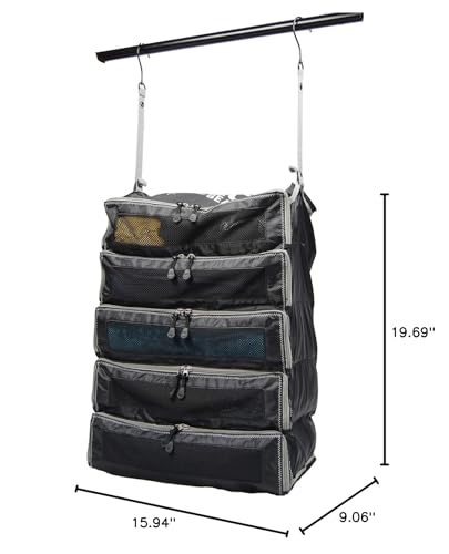 Pack Gear Hanging Suitcase Organizer - Our XL Hanging Luggage Organizer Perfectly Fits Any Suitcase - Our Packing Cubes For Travel Use Mesh Windows to Make Finding Any Outfit Easy (Black, XL) - color: Black, size: X-Large (Check-In)