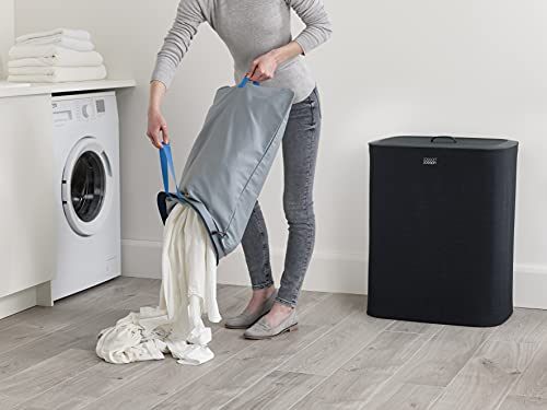 Joseph Joseph Tota 90 liter/23.8 gallon Laundry Hamper Separation Basket with lid, 2 Removable Washing Bags with Handles - Dark Blue - color: Dark Blue, style: Dual Compartment 90L