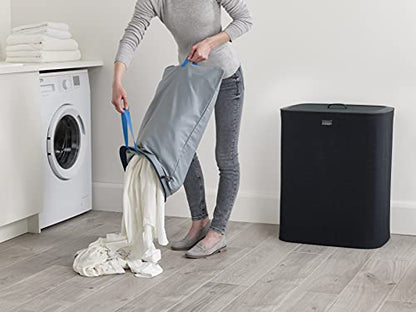 Joseph Joseph Tota 90 liter/23.8 gallon Laundry Hamper Separation Basket with lid, 2 Removable Washing Bags with Handles - Dark Blue - color: Dark Blue, style: Dual Compartment 90L