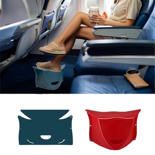 Travel Foot Rest for Airplane Long Flights,Portable Folding Under Desk Foot Stool,Relieves Back & Knee Pain,Comfortable for Long Flights,Cars,Trains,Ultralight Mini(Red+Blue) - color: Blue, Red