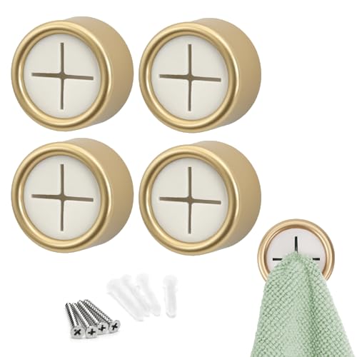 S&T INC. Round Adhesive Push Towel Hooks for Kitchen, Hand and Dish Towels, Brushed Gold, 4 Pack - color: Gold
