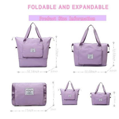 Large Capacity Foldable Travel Bag, Expandable lightweight Carry on Bag, Dry with Wet Separation Spor Duffel Bags (Purple) - color: Purple