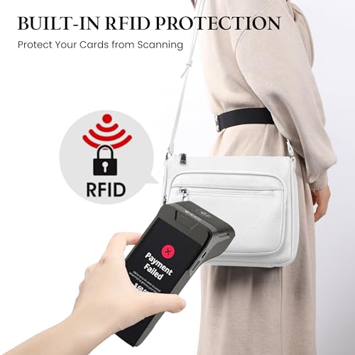 befen Anti Theft Genuine Leather Crossbody Bags for Women Handbags and Shoulder Basg with Built in Wallet RFID Leather Purse - color: White