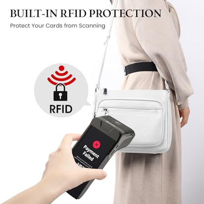 befen Anti Theft Genuine Leather Crossbody Bags for Women Handbags and Shoulder Basg with Built in Wallet RFID Leather Purse - color: White