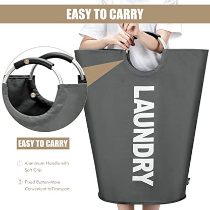 DOKEHOM 90L Large Laundry Basket, Collapsible Laundry Bag, Freestanding Tall Clothes Hamper, Foldable Washing Bin (Dark Grey) - color: Dark Grey, size: 90L