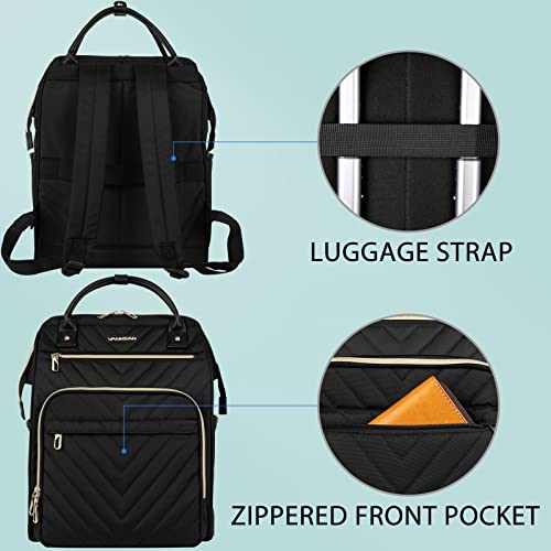VANKEAN 15.6 Inch Laptop Backpack for Women Fashion Computer Work Bag, Large Capacity Waterproof Backpack, College Daypack Business Travel, Black - color: Quilted Black, size: 15.6 Inch