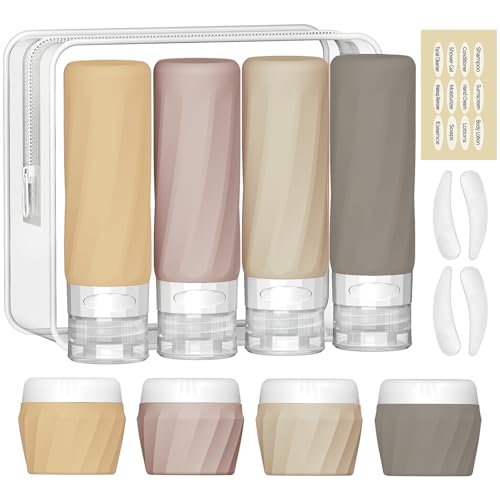 14pack Travel Bottles for Toiletries, TSA Approved Travel Size Toiletries Containers Set, Premium Silicone Leak Proof Refillable Squeezable & Creams jars Accessories Kit W/Clear Bag (Apricot) - color: Apricot