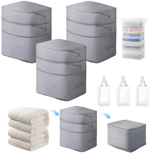 Comforter Storage Bag-Ultra Space Saving Large Self Compression Organizer for Comforters and Blanket,3-Layer Zipper Self-Compressing Organizer for Storage Bedding. (Gray, 3 Pack) - color: Gray, size: 3 Pack