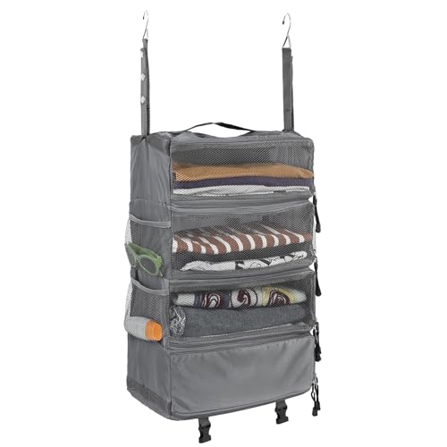 Surblue Travel Hanging Luggage Organizer Portable Suitcase Closet Organizer Multiple Compartments Collapsible Compression Packing Cubes Shelf, LightGray, M - color: LightGray, size: M_14.5×7×22.5in
