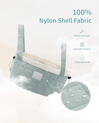 Narwey Lay Flat Open Drawstring Puffer Makeup Bag, Large Quilted Cosmetic Bag for Women Girls, Cute Make up Bags with Handle, Travel Toiletry Bag for Skincare, Brushes & Travel Essentials (Sage Green) - color: B-Quilted Sage Green