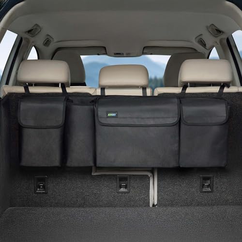 JOYSKY Trunk Hanging Organizer, Backseat Trunk Organizer for SUV, Truck, MPV, Large Capacity Vehicle Storage Bag with Upgraded High-Density Fabric, Space Saving Car Accessories Interior - color: Black