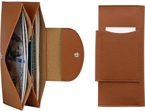 carrotez All-in-One Long Bifold 2-Tier PU Leather Wallet for Women, Money Organizer for Travel, Budgeting, Cash Envelope Wallet for Carrying Cash, Credit Cards & Business Cards - Brown - color: Brown
