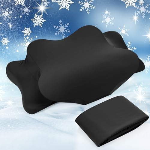 Hahafelt Cooling Cervical Neck Pillowcase Cover (Only Pillow Case) Ergonomic Pillowcase with Zipper Breathable Contour Pillow Cover for Side Back Stomach Sleepers(Black,Standard Size) - color: Black, size: Standard