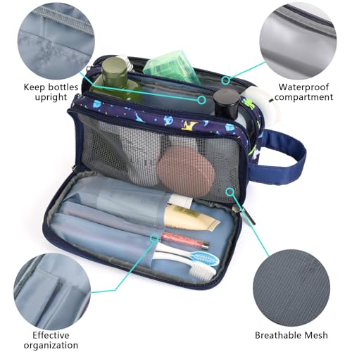 Dinosaur Kids Toiletry Bag for Boys, Travel Toiletry Bag for Little Young Boys Waterproof Hanging Wash Bag Toddler Traveling Toiletries, Navy - color: Dinosaur-Navy