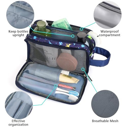 Dinosaur Kids Toiletry Bag for Boys, Travel Toiletry Bag for Little Young Boys Waterproof Hanging Wash Bag Toddler Traveling Toiletries, Navy - color: Dinosaur-Navy