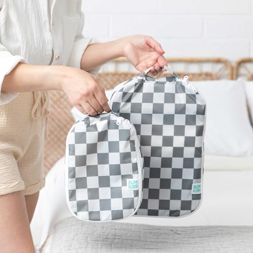 Bumkins Packing Cubes and TSA Approved Pouches for Travel Bag, Organize Luggage with Compression Bag, Essential Traveling Accessories to Pack Clothes, Toiletries Carry On Suitcase, 5-pc Gray Check - color: A2 Charcoal Check-set