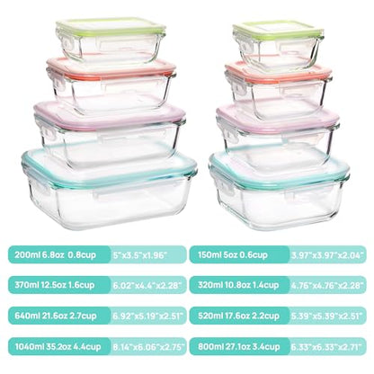 Vtopmart 8 Pack Glass Food Storage Containers with Airtight Lids, Glass Meal Prep Containers, Lunch Containers for Microwave, Oven, Freezer and Dishwasher, BPA Free - color: Multi-colors