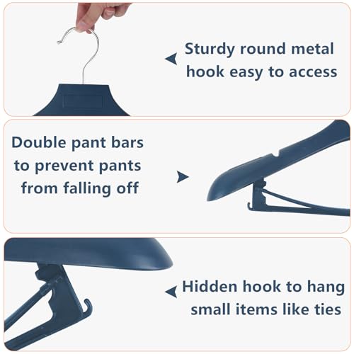 Suit Hangers for Men 50 Pack, Blue Coat Hangers Extra Wide Non Slip Width 17.7", Thick Plastic with Pants Bar & Metal Hook - color: Blue, size: 50 Pack