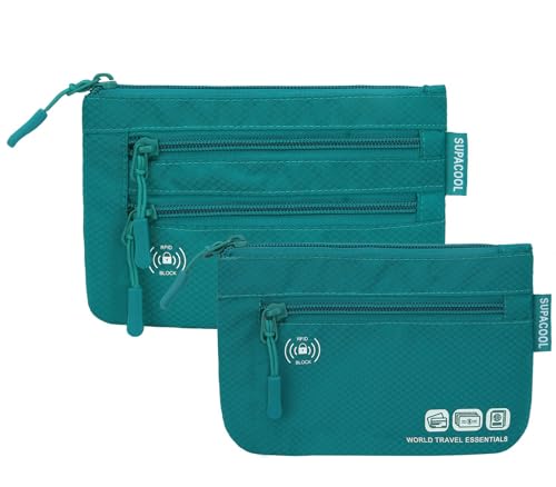 SUPACOOL Passport Holder Bag, Travel Wallet for Men Women Family, Passport Pouch, Card Holder Organizer, RFID Blocking, Two-piece Set(Green) - color: green