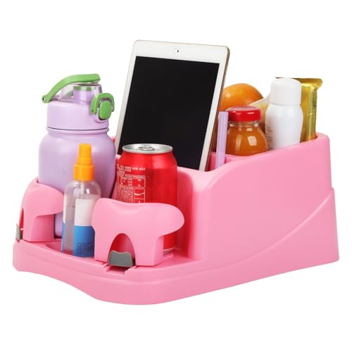 Large Size Plastic Console for Cars, Trucks, Minivans, SUVs with 2 Adjustable Drink Cup Holders pad Book Holder, Back Bench and Front Seat or Floor Middle Console Universal Vehicle Organizer Pink - color: Pink