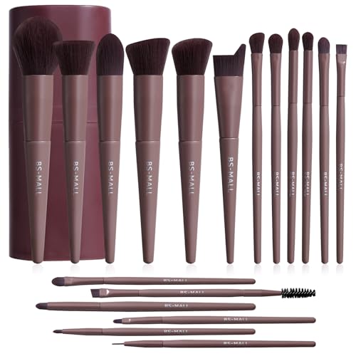 BS-MALL Makeup Brush Set 18 Pcs Premium Synthetic Foundation Powder Concealers Eye shadows Blush Makeup Brushes with black case (D-Brown) - color: D-Brown