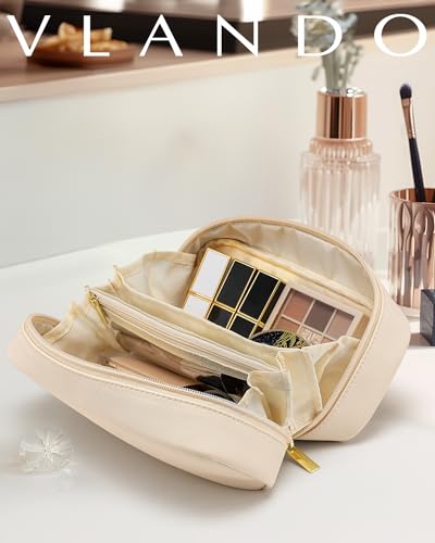 Vlando Small Makeup Bag,Makeup Pouch,Travel Makeup Organizer Bag Valentines Gifts for Women Purse Travel Accessories Toiletry Bag Skincare Bag-White - color: 02-White
