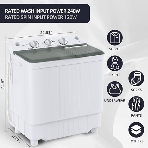Elevon Portable Washing Machine Twin Tub 9.9 Lbs Capacity, (7.7 Lbs) and Spinner(2.2 Lbs) Combo Mini Compact Laundry Washer for Home, Apartment, Camping, RVs and Dorms, Black/White - style: 10LBS