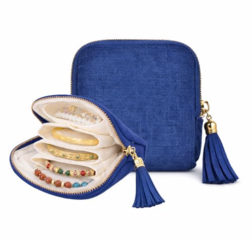 Small Travel Jewelry Pouch for Women, Compact Travel Jewelry Pouch with Layered Storage, Zippered Jewelry Travel Bag for Rings, Earrings, Bracelets, Necklaces (Gem Blue) - color: Gem Blue