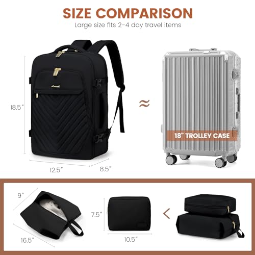 LOVEVOOK 40L Travel Backpack for Women & Men, Carry on Backpack for Airplanes, TSA Personal Item Travel Bag fits 17" Laptop, Waterproof Travel Essentials Flight Approved with 2 Packing Cubes, Black - color: Black, size: 17.3 Inch-3Pcs