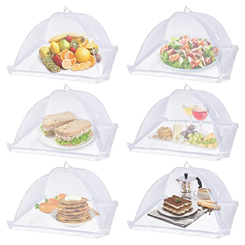 Large Food Cover,6 Pack Mesh Food Tent,17"x17",White Nylon Covers,Pop-Up Umbrella Screen Tents,Patio Net for Outdoor Camping, Picnics, Parties,BBQ,Collapsible and Reusable - color: White