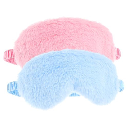 2 Pcs Plush Eye Mask Soft Sleeping Blindfold Eye Cover Comfortable Furry Faux Fur Sleeping Mask Satin Nap Night Eyeshade Cover for Women Men Gift (Blue, Pink) - color: Blue&pink